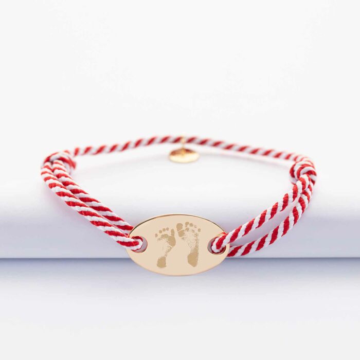 Bracelet homme personnalisé cordon marin tressé médaille gravée plaqué or ovale 25x16 mm - empreintes