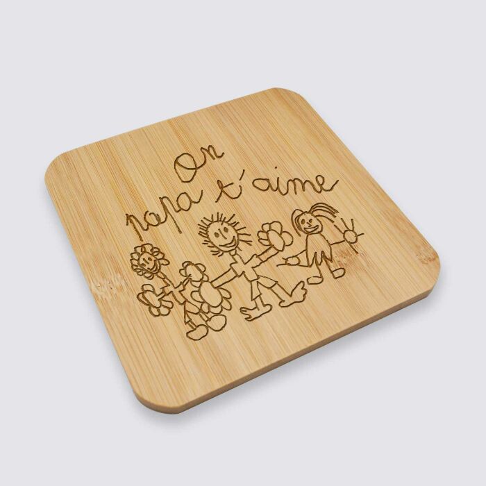Dessous de plat personnalisé gravé bambou 145x145 mm - dessin