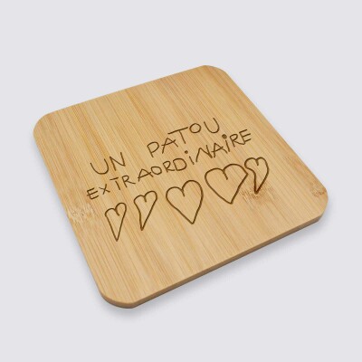 Dessous de plat personnalisé gravé bambou 145x145 mm - texte manuscrit
