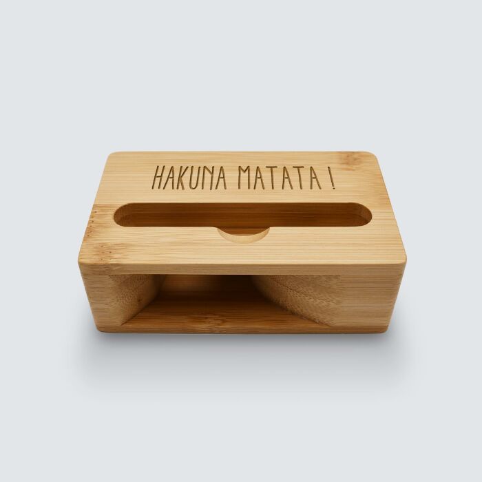 Support téléphone personnalisé bois gravé avec amplificateur de son - texte