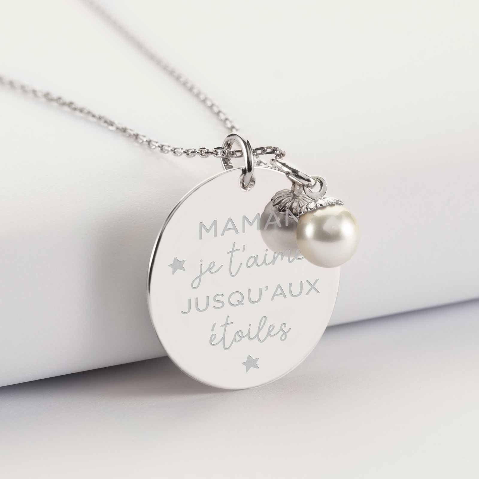 Pendentif Mariée breloque perle nacre personnalisé médaille plaqué or