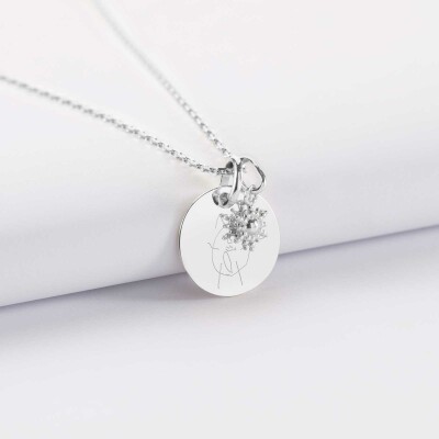 Pendentif personnalisé médaille gravée argent 15 mm et breloque étoile brillante 6 mm - dessin
