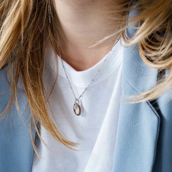 Pendentif personnalisé médaille gravée argent 15 mm et breloque étoile brillante 6 mm - empreinte gravée