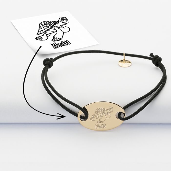 Bracelet personnalisé médaille gravée plaqué or ovale 2 trous 25x16 mm tutoriel