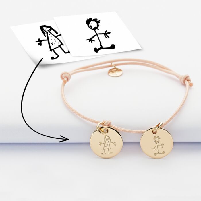 Bracelet personnalisé 2 médailles gravées plaqué or dormeuses 15mm tutoriel