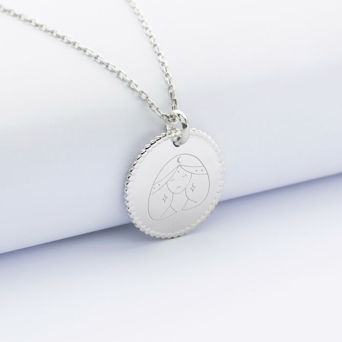 Pendentif bohème personnalisé médaille gravée argent 19 mm - illustration