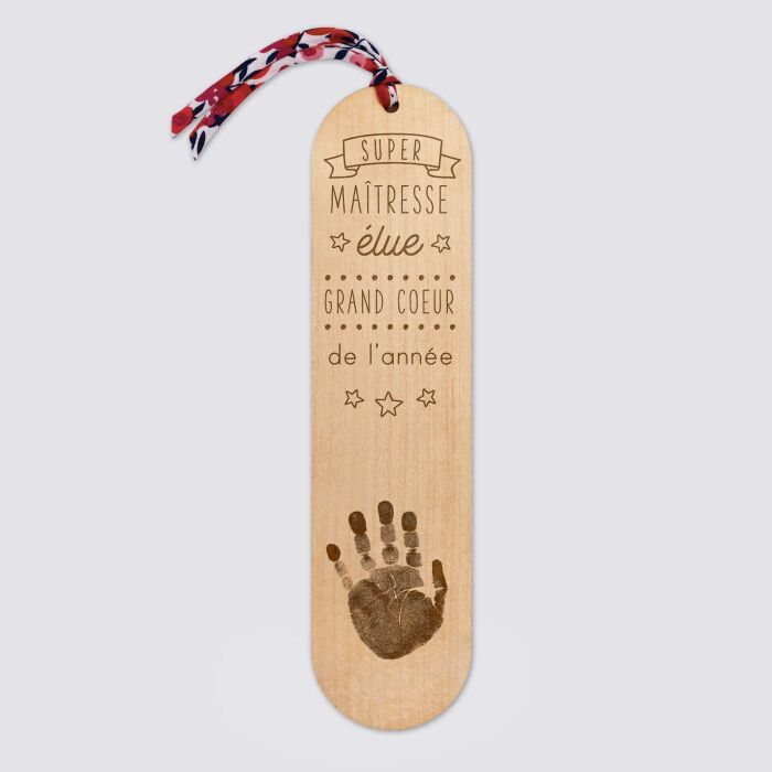 Marque page personnalisé bois gravé avec cordon liberty - édition spéciale "Super Maîtresse" - empreinte