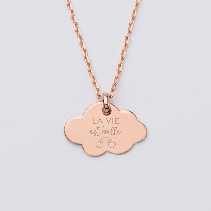 Personalised engraved rose gold plated cloud pendant medallion 20x14mm
