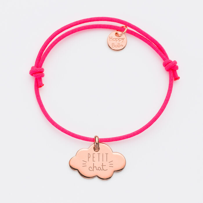 Bracelet enfant personnalisé médaille gravée plaqué or rose nuage 20x14 mm - illustration