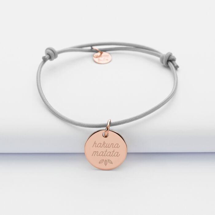 Bracelet enfant personnalisé médaille gravée plaqué or rose 15 mm - illustration akuna matata
