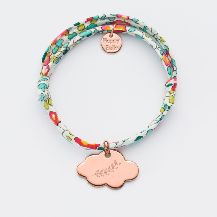Bracelet enfant personnalisé Liberty médaille gravée plaqué or rose nuage 20x14 mm - bapteme