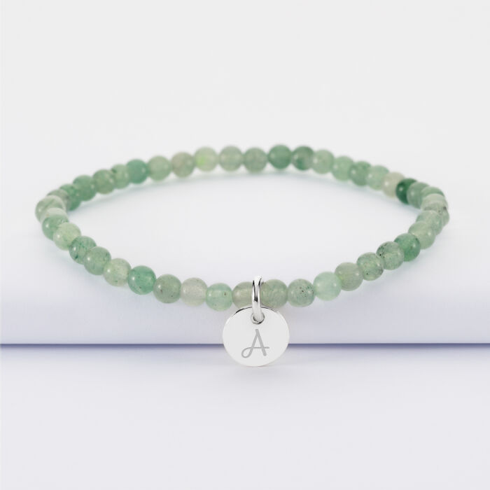 Bracelet perle élastique personnalisé médaille gravée argent ronde 10 mm - A