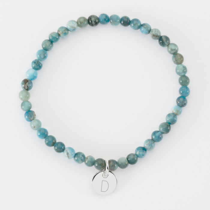 Bracelet perle élastique personnalisé médaille gravée argent ronde 10 mm - D