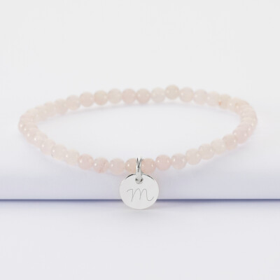 Bracelet perle élastique personnalisé médaille gravée argent ronde 10 mm - M