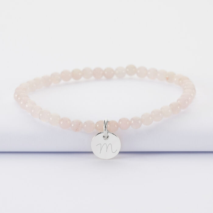 Bracelet perle élastique personnalisé médaille gravée argent ronde 10 mm - M