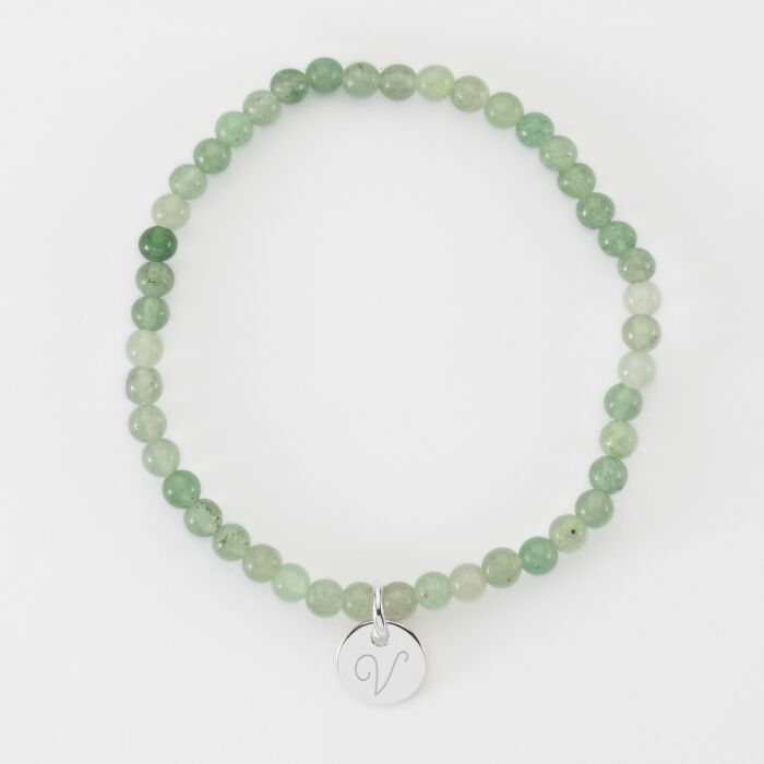 Bracelet perle élastique personnalisé médaille gravée argent ronde 10 mm - V