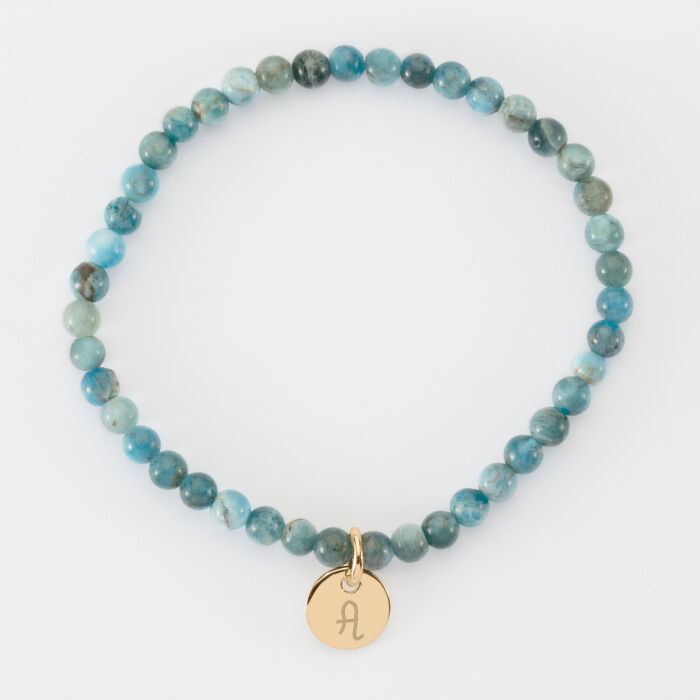 Bracelet perle élastique personnalisé médaille gravée plaqué or ronde 10 mm - A