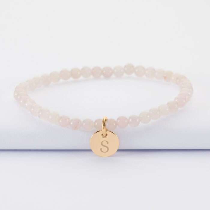 Bracelet perle élastique personnalisé médaille gravée plaqué or ronde 10 mm - S