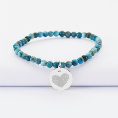 Bracelet perles élastique personnalisé médaille gravée argent ronde 15 mm - empreintes