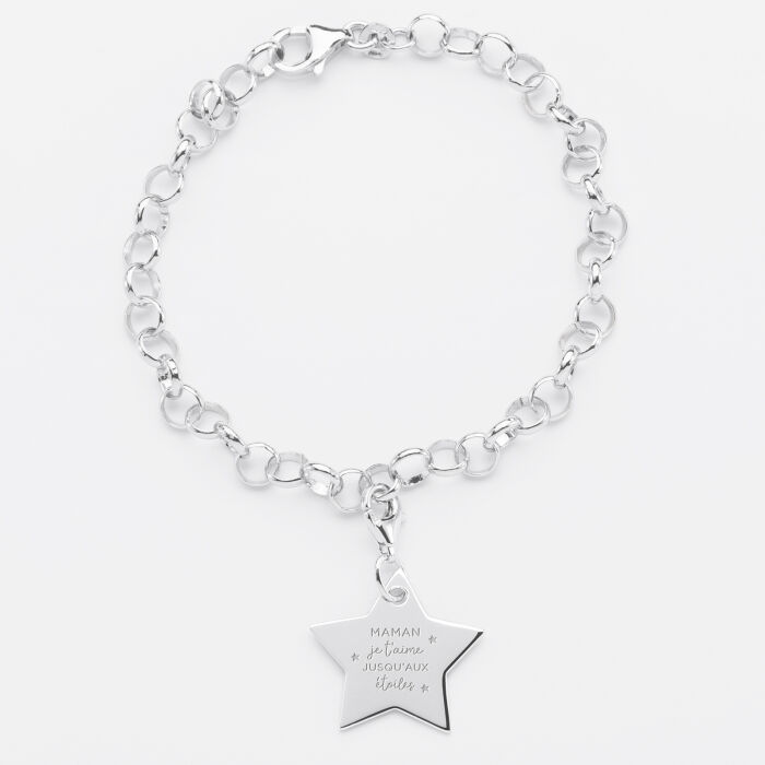 Bracelet personnalisé 1 charm gravé argent étoile 20x20 mm - illustration