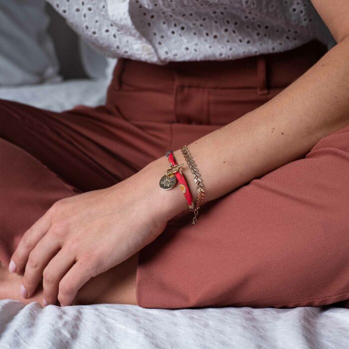 Duo bracelets personnalisés chaine Epi et Liberty fermoir médaille gravée plaqué or 15 mm