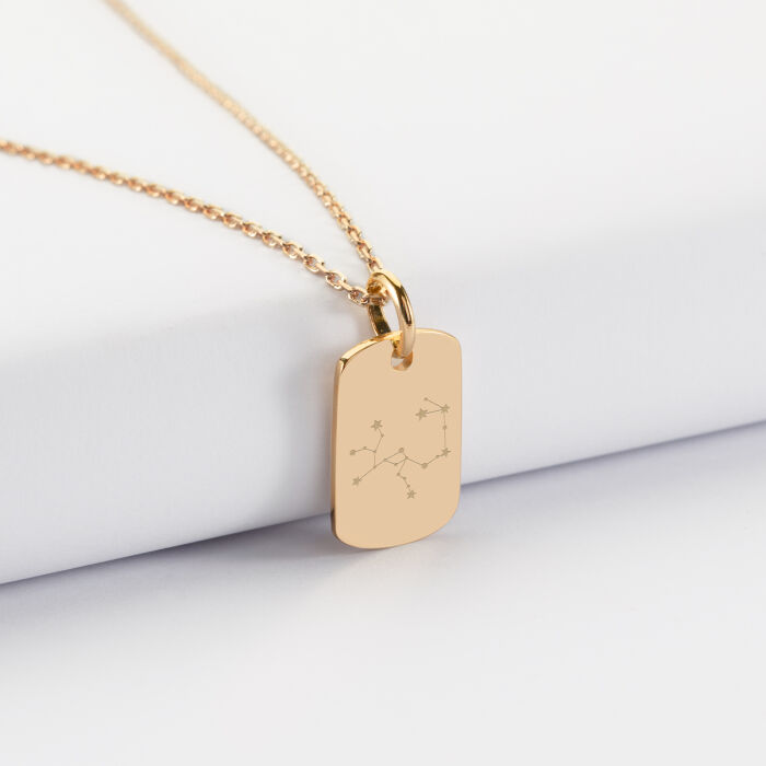 Pendentif personnalisé médaille gravée martelée plaqué or rectangle 17x11 mm - illustration constellation