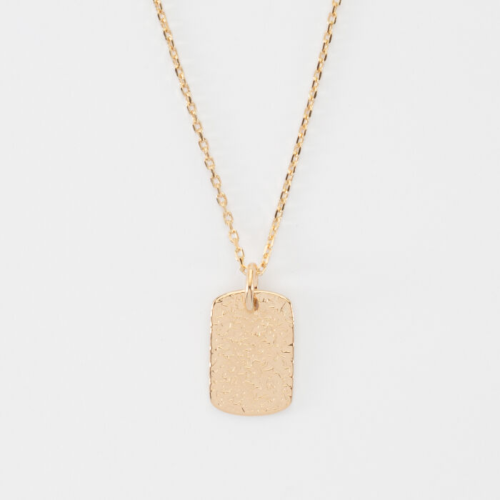 Pendentif personnalisé médaille gravée martelée plaqué or rectangle 17x11 mm - face