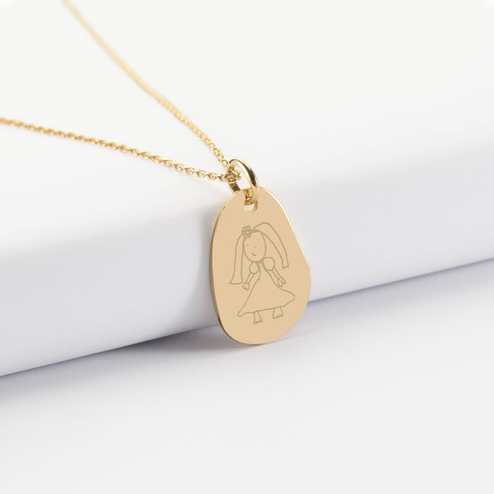 Pendentif personnalisé médaille gravée martelée plaqué or goutte 19x21 mm - dessin