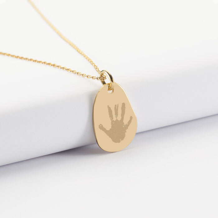 Pendentif personnalisé médaille gravée martelée plaqué or goutte 19x21 mm - empreintes