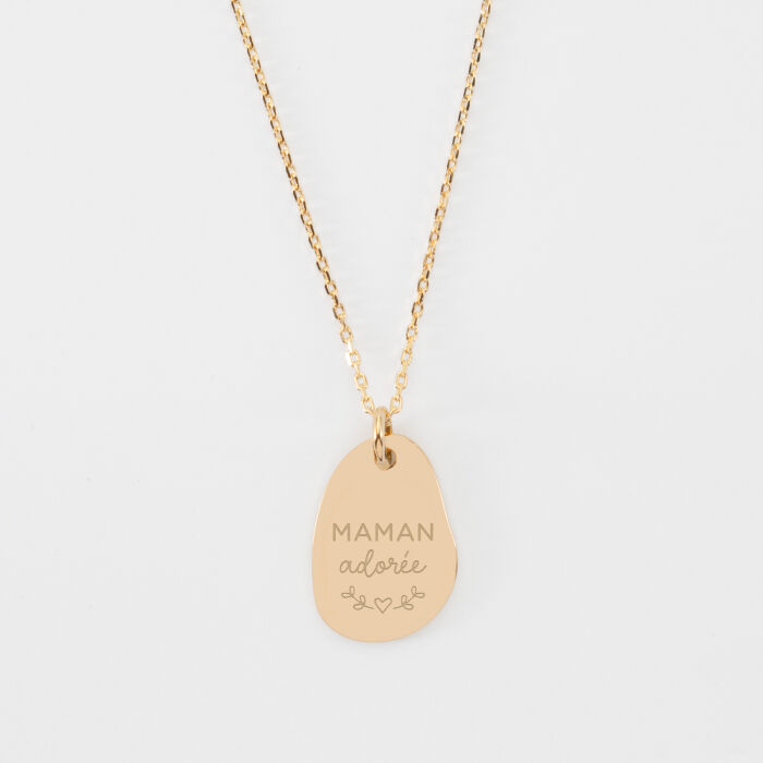 Pendentif personnalisé médaille gravée martelée plaqué or goutte 19x21 mm - illustration maman