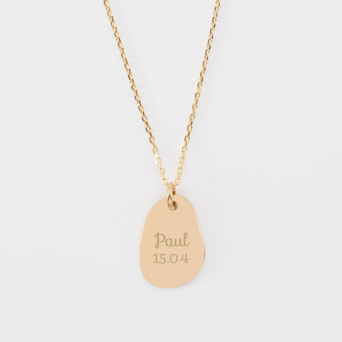 Pendentif personnalisé médaille gravée martelée plaqué or goutte 19x21 mm - texte