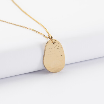 Pendentif personnalisé médaille gravée martelée plaqué or goutte 19x21 mm - biais