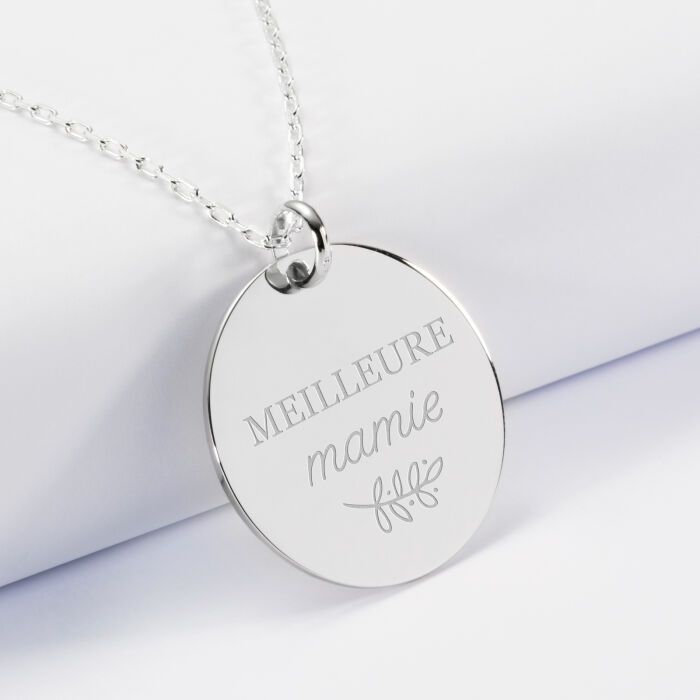 Pendentif personnalisé médaille gravée argent 27 mm - Edition spéciale Mamie