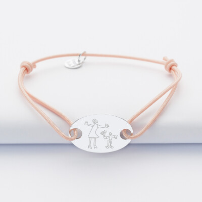 Bracelet personnalisé médaille gravée argent ovale 2 trous 25x16mm - dessin