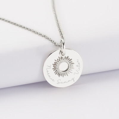 Pendentif réversible personnalisé médaille gravée argent 19 mm et breloque soleil 10 mm