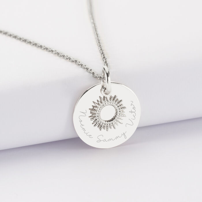 Pendentif réversible personnalisé médaille gravée argent 19 mm et breloque soleil 10 mm