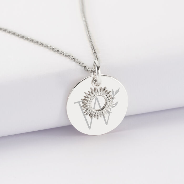 Pendentif réversible personnalisé médaille gravée argent 19 mm et breloque soleil 10 mm - illustration