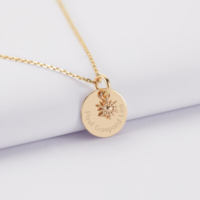 Pendentif réversible personnalisé médaille gravée plaqué or 15 mm et breloque étoile brillante 6 mm - prénoms