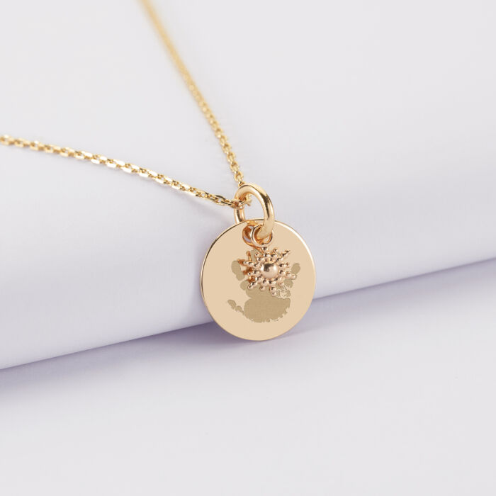 Pendentif réversible personnalisé médaille gravée plaqué or 15 mm et breloque étoile brillante 6 mm - empreinte