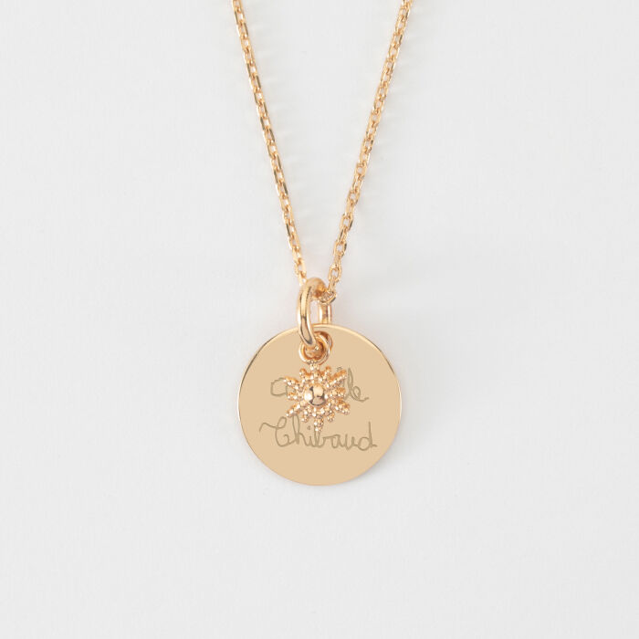 Pendentif réversible personnalisé médaille gravée plaqué or 15 mm et breloque étoile brillante 6 mm - écrit