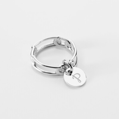 Bague chaine maille large argent personnalisée médaille gravée 10 mm - P