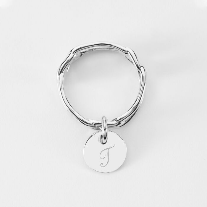 Bague chaine maille large argent personnalisée médaille gravée 10 mm - T