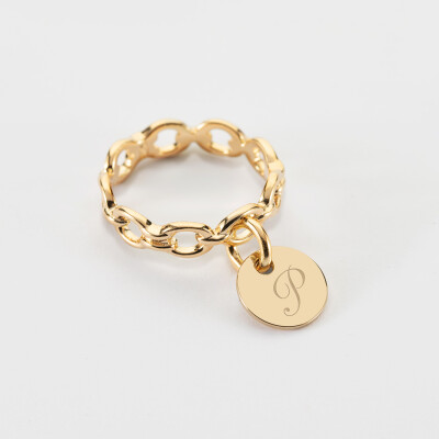 Bague chaine maille ronde plaqué or personnalisée médaille gravée 10 mm - P