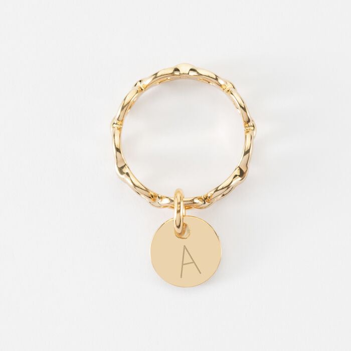 Bague chaine maille ronde plaqué or personnalisée médaille gravée 10 mm - A