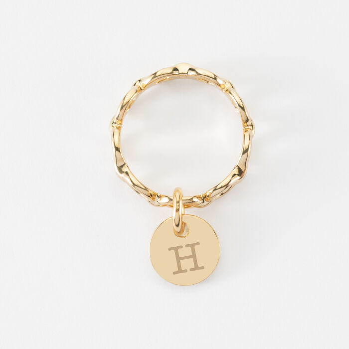 Bague chaine maille ronde plaqué or personnalisée médaille gravée 10 mm - H