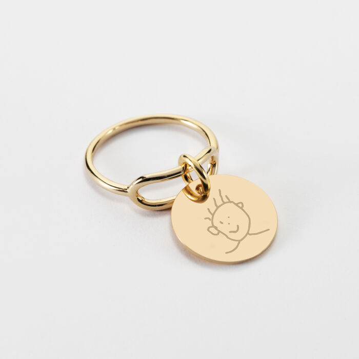Bague ovale ouverte plaqué or personnalisée médaille gravée 15 mm - dessin