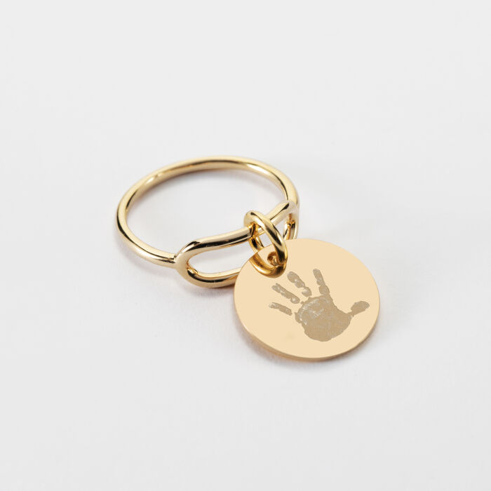 Bague ovale ouverte plaqué or personnalisée médaille gravée 15 mm - empreinte de main
