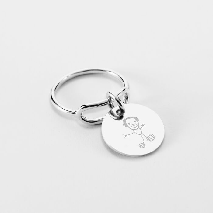 Bague ovale ouverte argent personnalisée médaille gravée 15 mm - dessin enfant