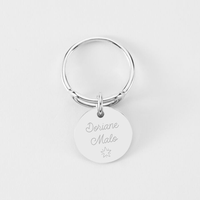 Bague ovale ouverte argent personnalisée médaille gravée 15 mm - prénoms