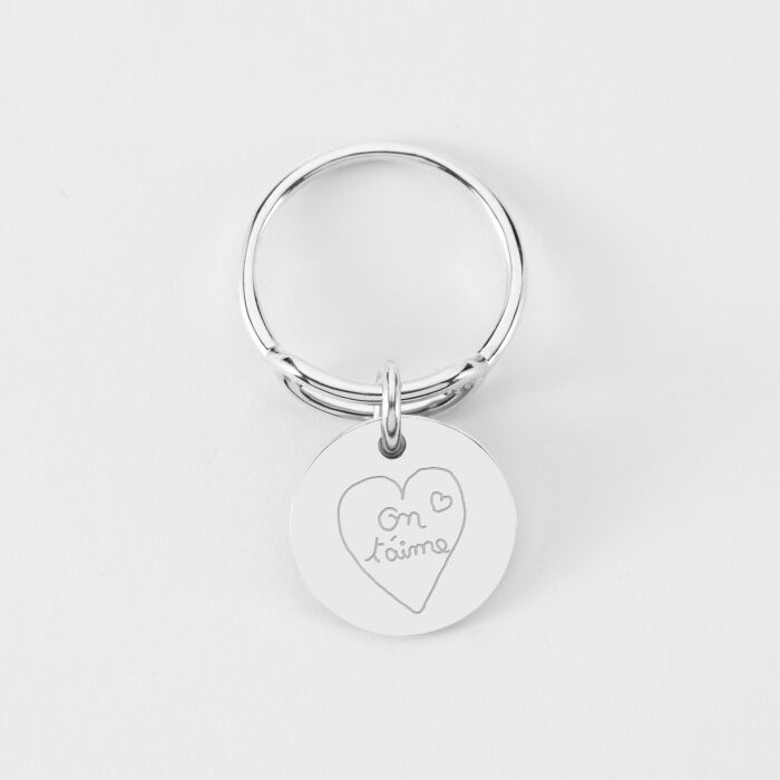 Bague ovale ouverte argent personnalisée médaille gravée 15 mm - dessin